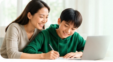 Parent and student studying